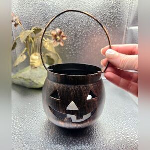 "5/$25" Bronze Finish Metal Jack-O-Lantern Pumpkin Candleholder W/Battery Candle
